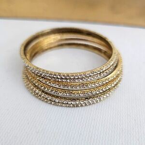Gold Rhinestone Jeweled Metal Bangles Bracelets Indian Pakistani Bracelets